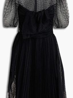 Bow-detailed flocked tulle mini dress