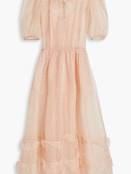 Pintucked metallic silk-organza maxi dress