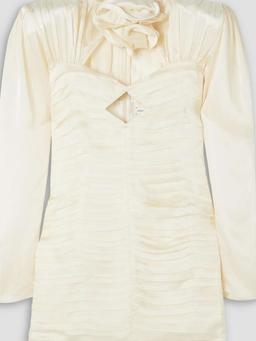 Cutout embellished ruched silk-satin mini dress