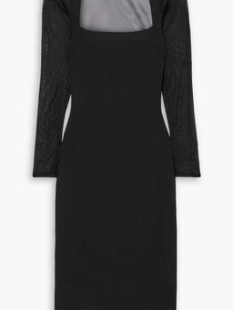 Chiffon-paneled stretch-knit midi dress