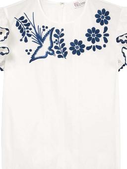 Lace-trimmed embroidered cotton-poplin blouse