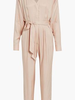 Pommine belted pleated satin jumpsuit