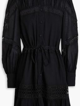 Daniela gathered cotton-blend voile mini shirt dress