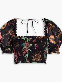 Liro cropped printed cotton-blend voile top