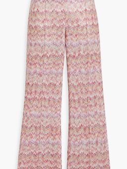 Metallic crochet-knit flared pants