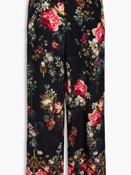 Crystal-embellished floral-print silk crepe de chine wide-leg pants