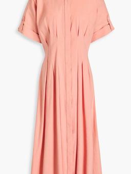 Adavi pleated linen-blend midi shirt dress