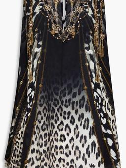 Crystal-embellished printed silk-chiffon top