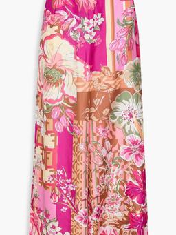 Crystal-embellished floral-print silk-twill wide-leg pants