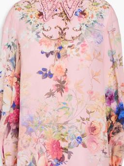 Embellished floral-print silk crepe de chine blouse