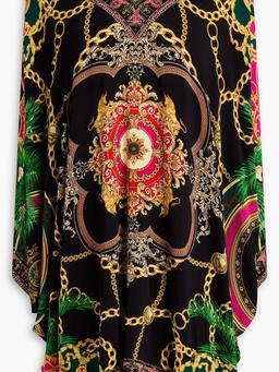 Crystal-embellished printed stretch-jersey kaftan