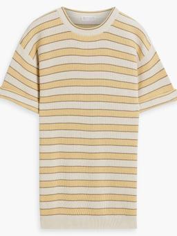 Bead-embellished striped ribbed cotton top