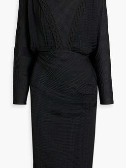 Nicoa draped plissé-crepe de chine midi dress