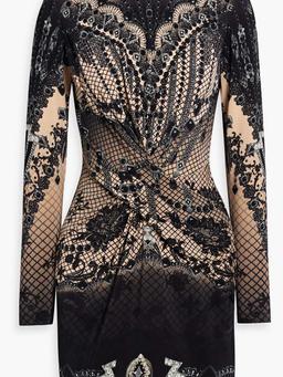 Crystal-embellished printed stretch-jersey mini dress