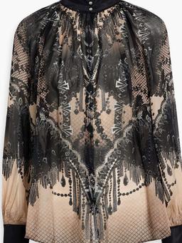 Crystal-embellished printed silk crepe de chine blouse