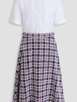 Oxford-paneled cotton-blend tweed midi shirt dress