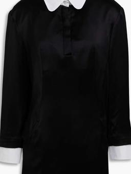 Poplin-paneled silk-satin mini shirt dress