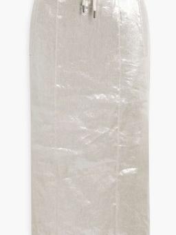 Metallic linen-blend twill midi skirt