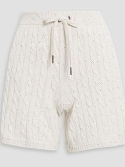 Sequin-embellished cable-knit cotton-blend shorts