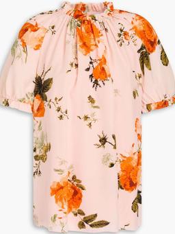 Ruffled floral-print silk crepe de chine top