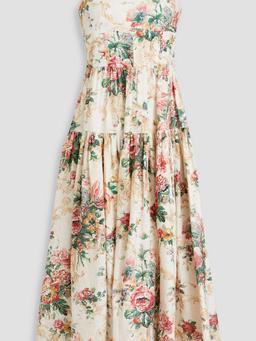 Floral-print linen midi dress
