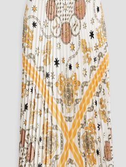 Pleated printed twill midi skirt