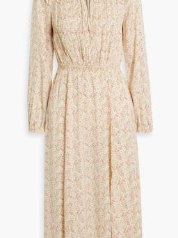 Pintucked floral-print crepe midi dress