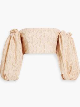 Bermejo Sello cropped off-the-shoulder printed cotton-poplin top