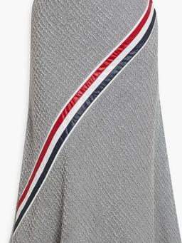 Striped shell-paneled frayed cotton-blend tweed midi skirt