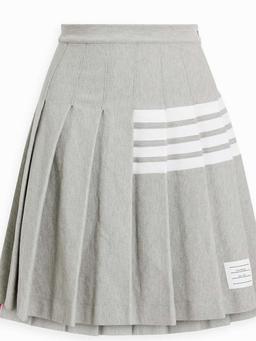 Pleated striped cotton-blend piqué skirt