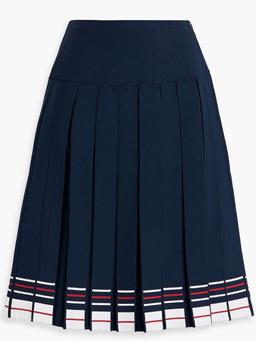 Pleated striped stretch-knit skirt