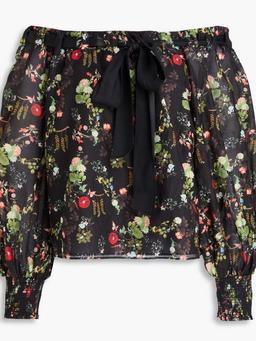 Off-the-shoulder floral-print cotton and silk-blend voile top