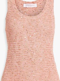 Embellished metallic pointelle-knit cotton-blend top
