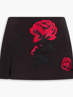 Embroidered silk and wool-blend mini skirt