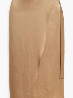Wrap-effect satin midi skirt