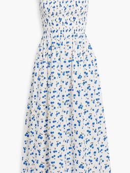 Lucy shirred printed cotton-blend poplin midi dress