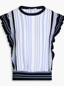 Ruffled striped pointelle-knit cotton top