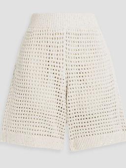 Sequin-embellished open-knit cotton-blend shorts