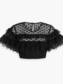 Honeycomb cropped ruffled lace top
