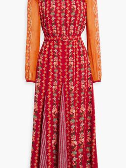 Jacqui-B belted printed silk-georgette maxi dress