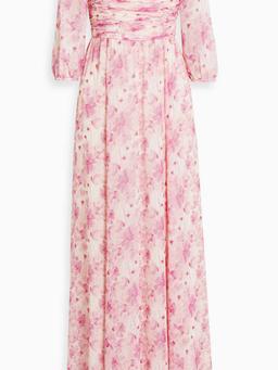 Off-the-shoulder floral-print chiffon maxi dress