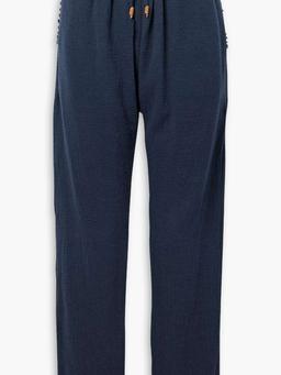 Wakun leather-trimmed distressed cotton-gauze track pants