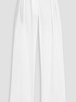 Pleated cotton-blend poplin straight-leg pants