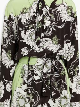 Pussy-bow floral-print silk crepe de chine playsuit