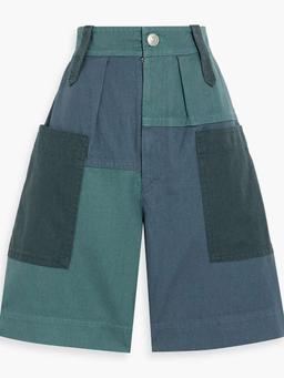 Kalerna patchwork cotton and linen-blend shorts