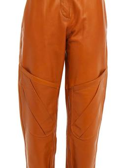 Pleated leather tapered pants