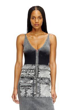Diesel - Knit tank top with denim cargo pockets - Tops - Woman - Grey