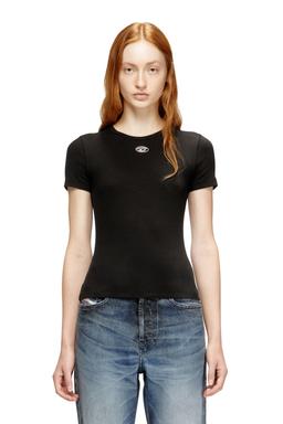Diesel - Slim ribbed T-shirt with metallic Oval D - Tops - Woman - Black