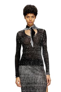 Keyhole neck-tie jumper in linen