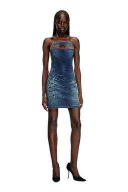 Short dress in stretch bicolour denim